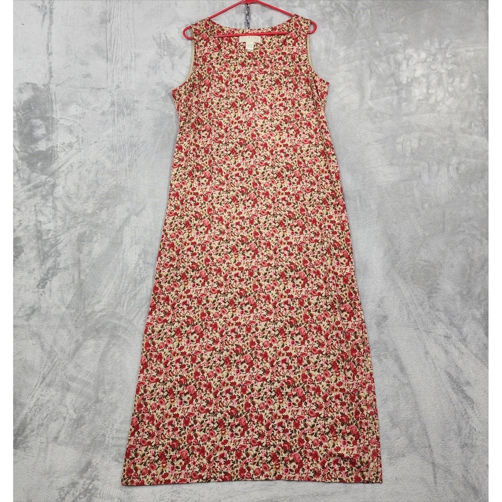 Vintage 90s Norton McNaughton Dress Womens L Red Floral Maxi Tie Back Sundress